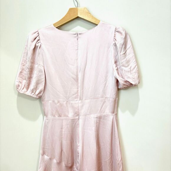 Express Pink Maxi Slip Dress Satin Puff Sleeves Ballet Romantic Dainty Valentine - Picture 8 of 11